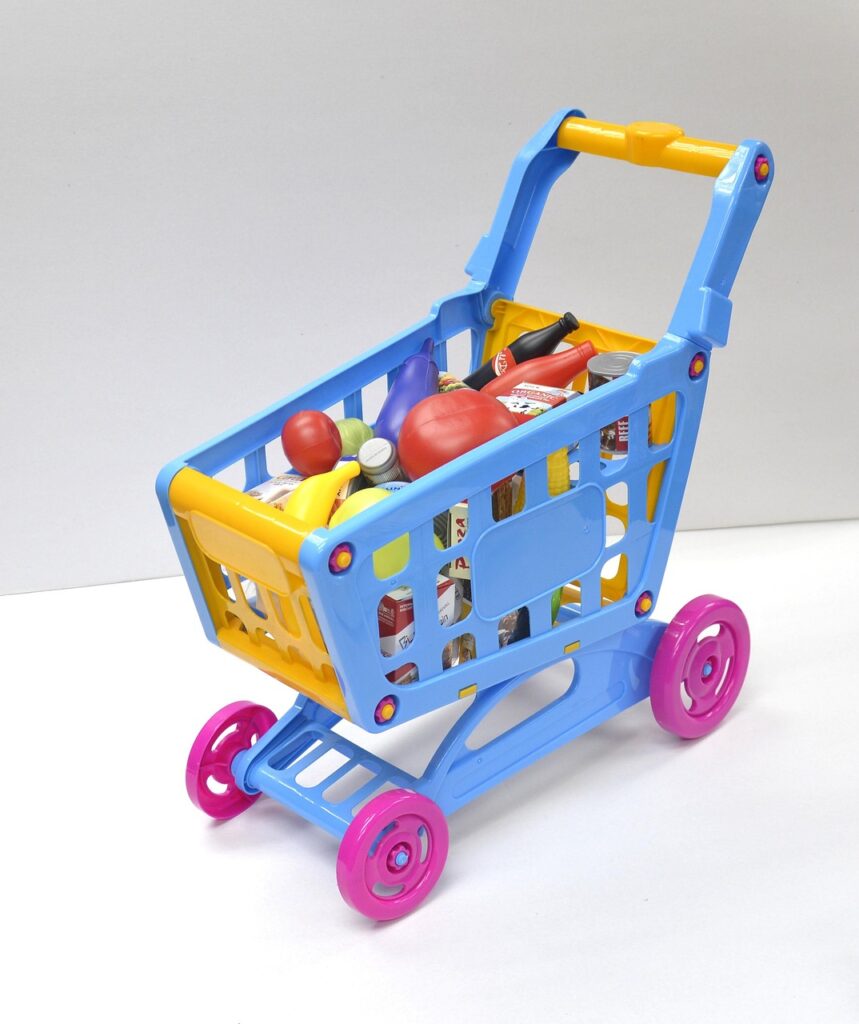 toy shopping cart, child shopping cart, children's shopping cart